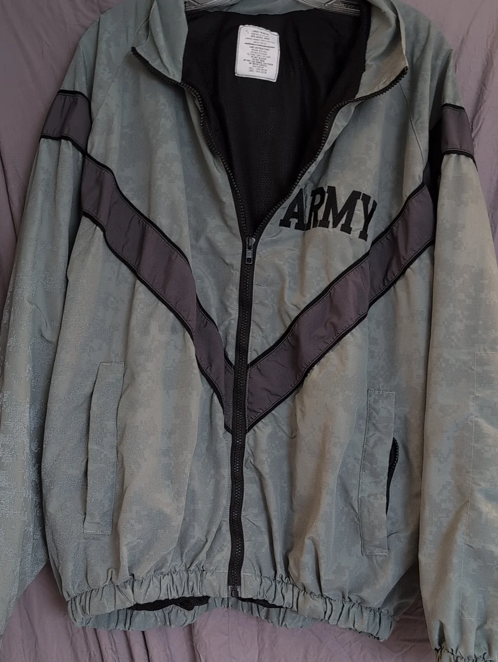 U.S. Army Gray Camouflage Windbreaker with Dark Chevron